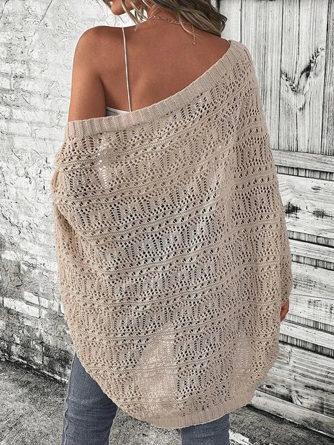 Elegant Front Open Batwing Sleeve Loose Knit Cardigan - Image 2