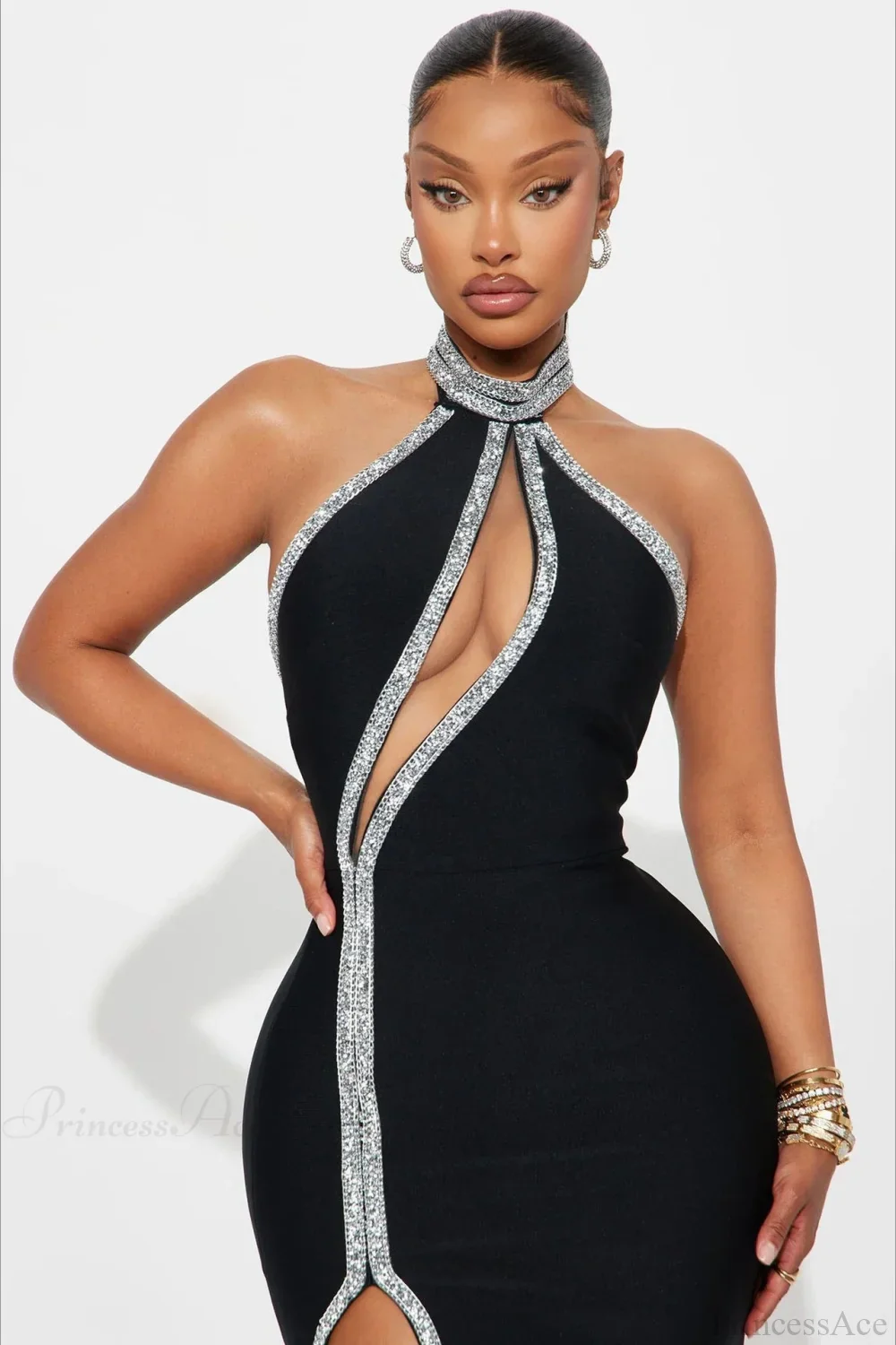 Elegant Halter Sleeveless High Waist Slit Evening Dress - Image 2