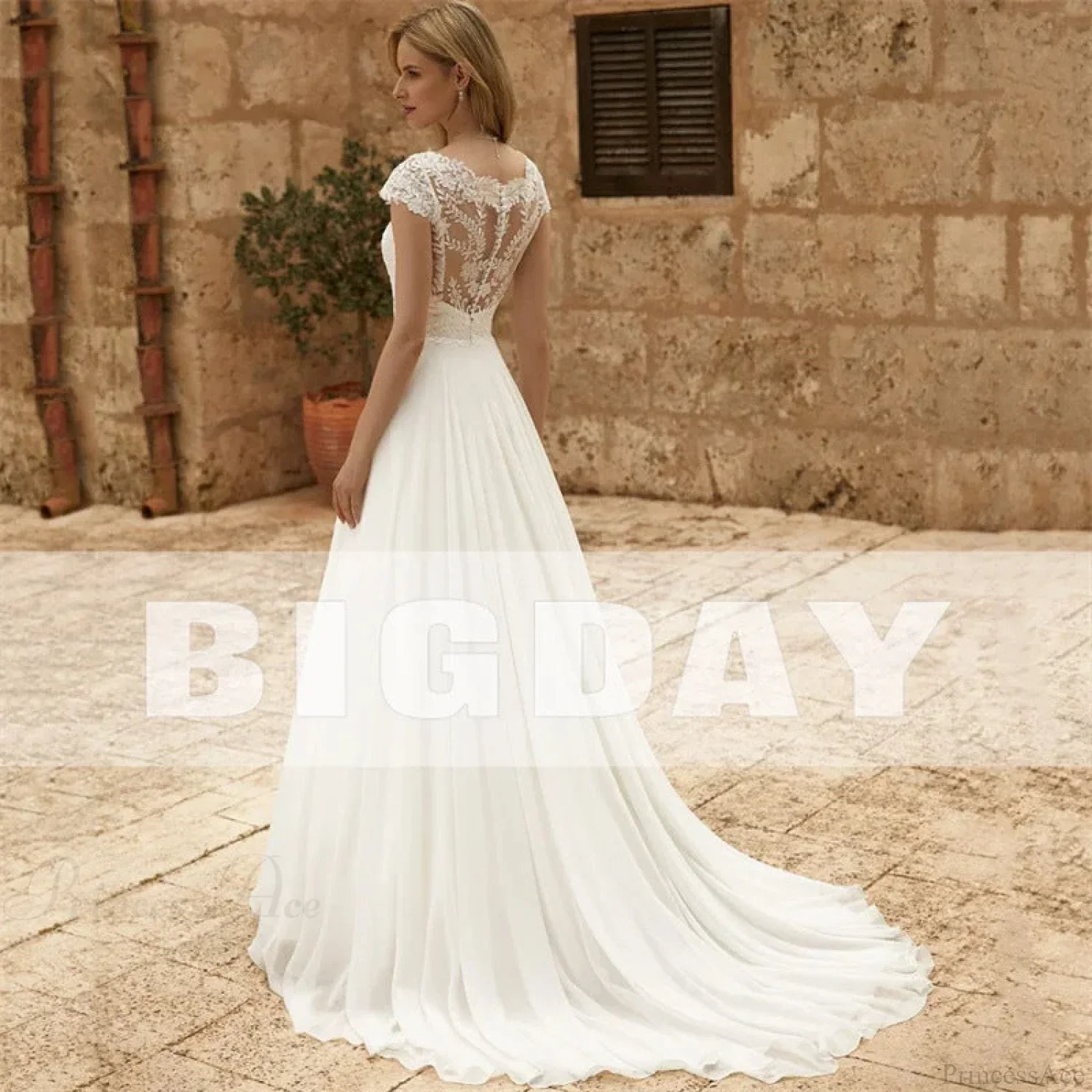 Elegant Lace Long Train Bridal Wedding Dress - Image 2