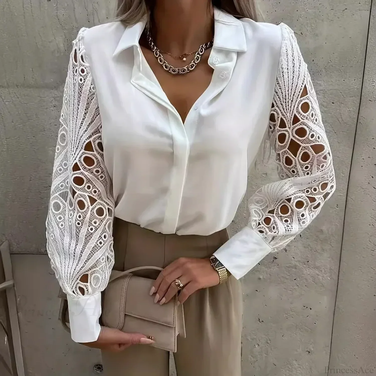 Elegant Lace Patchwork White Blouse - Image 10