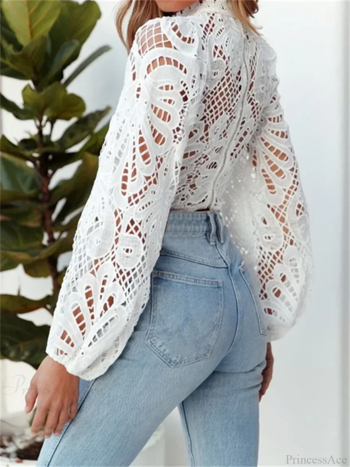 Elegant Lace Puff Sleeve Slim Fit Crop Blouse - Image 5