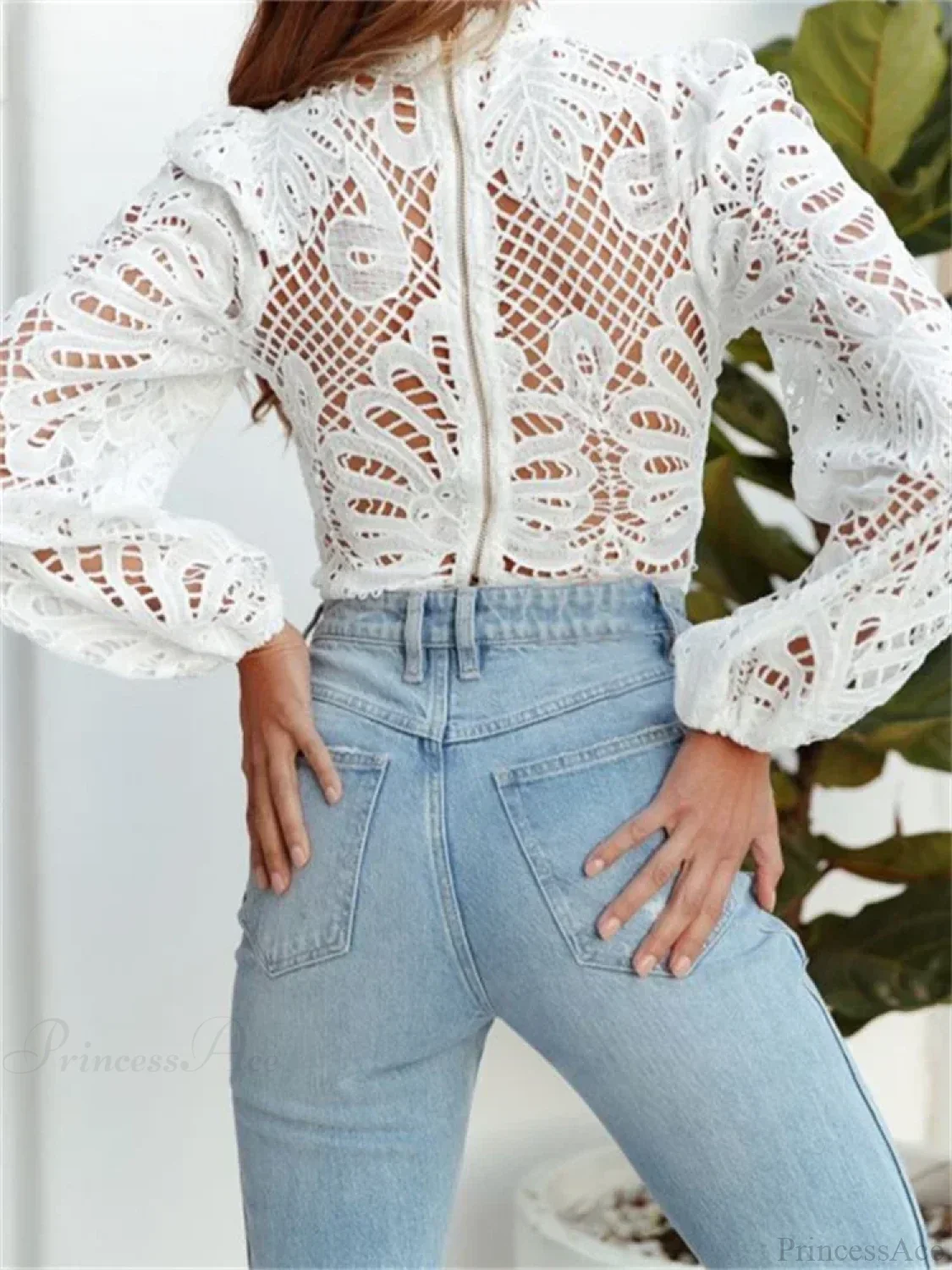 Elegant Lace Puff Sleeve Slim Fit Crop Blouse - Image 6
