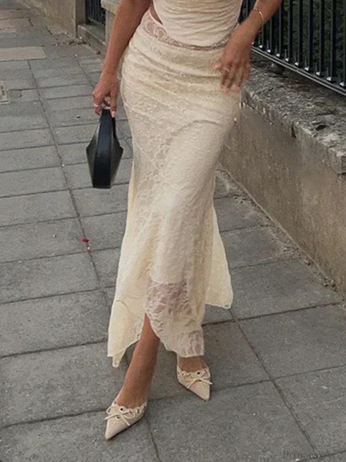 Elegant Lace Trumpet Skirt Holiday See Through Maxi Skirt - Image 3
