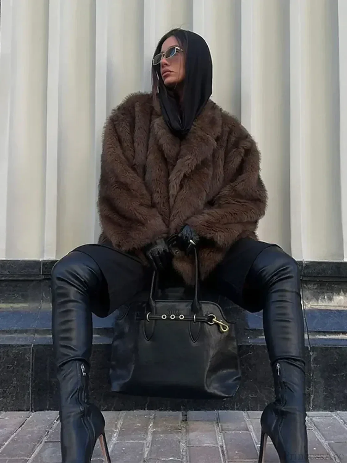 Elegant Lapel Fluffy Long Coat - Image 2