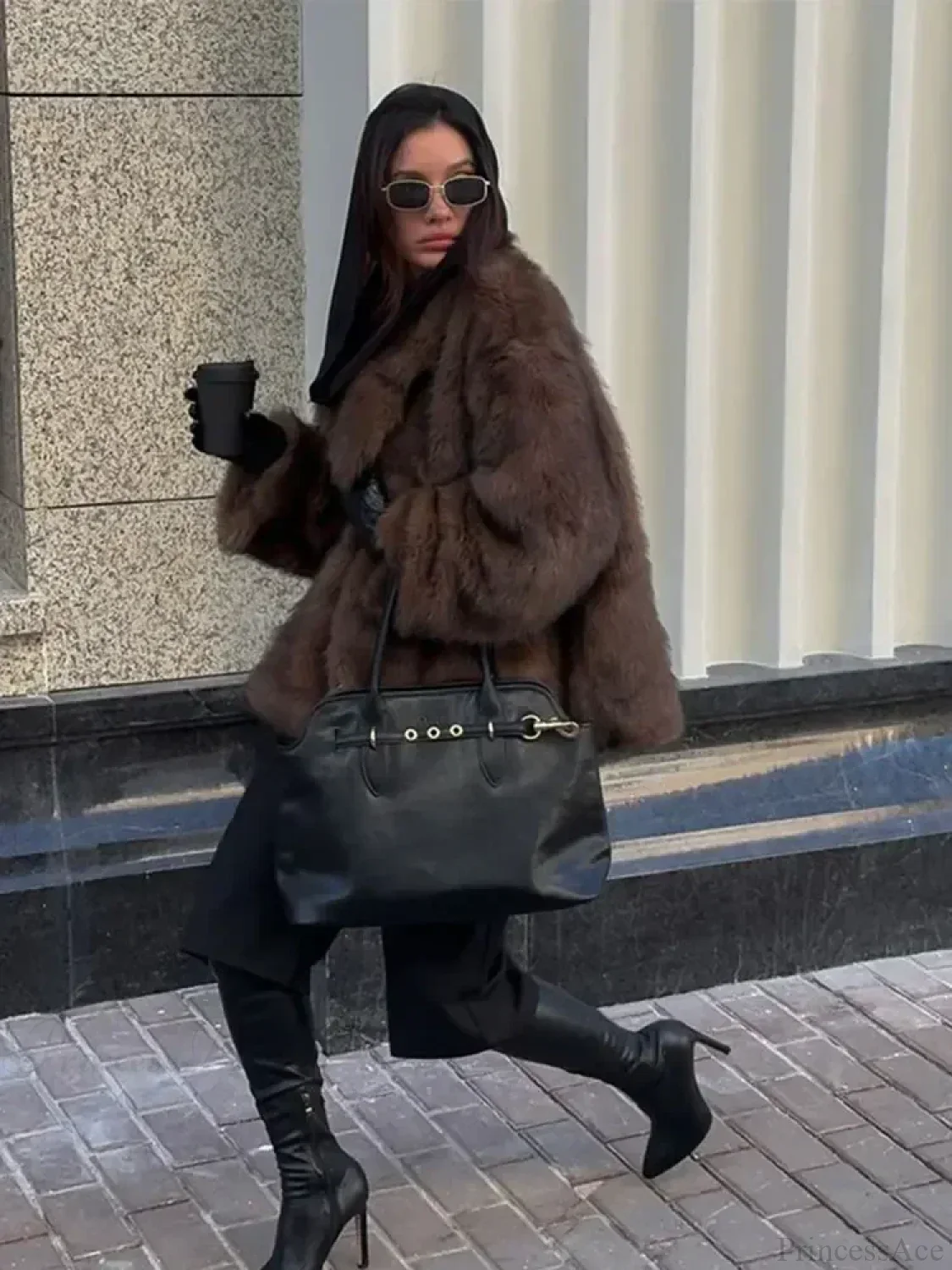 Elegant Lapel Fluffy Long Coat - Image 4
