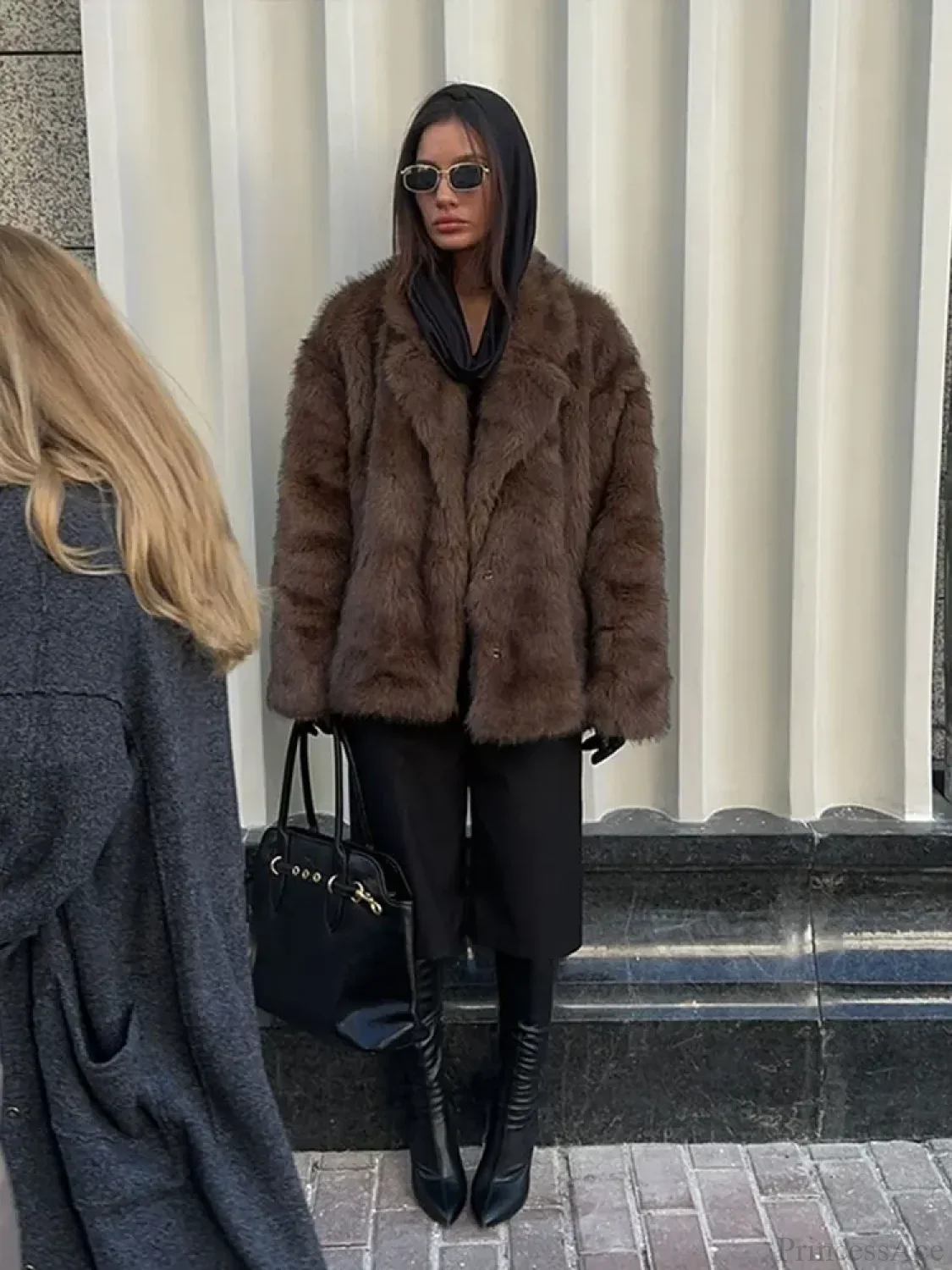 Elegant Lapel Fluffy Long Coat - Image 7