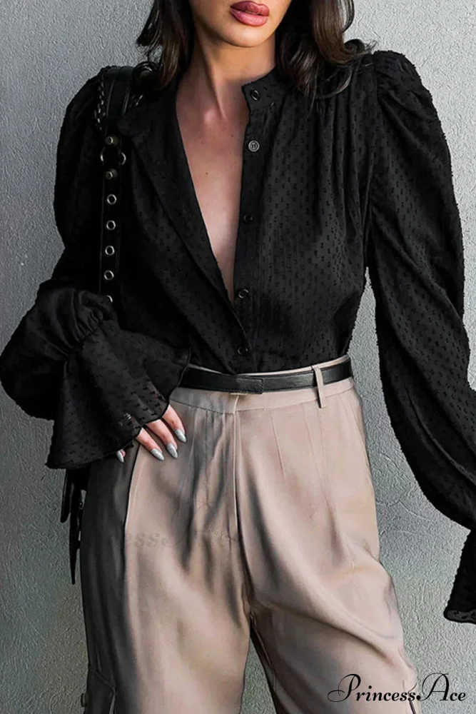Elegant Neckline Mandarin - Flounce Blouse Solid 3 Color Options - Image 2
