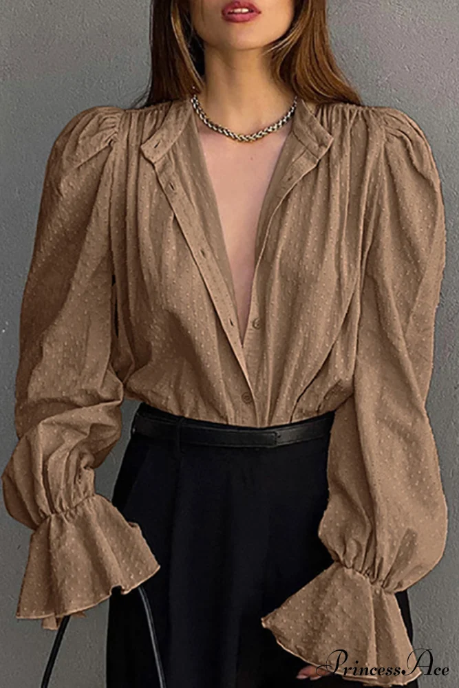 Elegant Neckline Mandarin - Flounce Blouse Solid 3 Color Options - Image 4