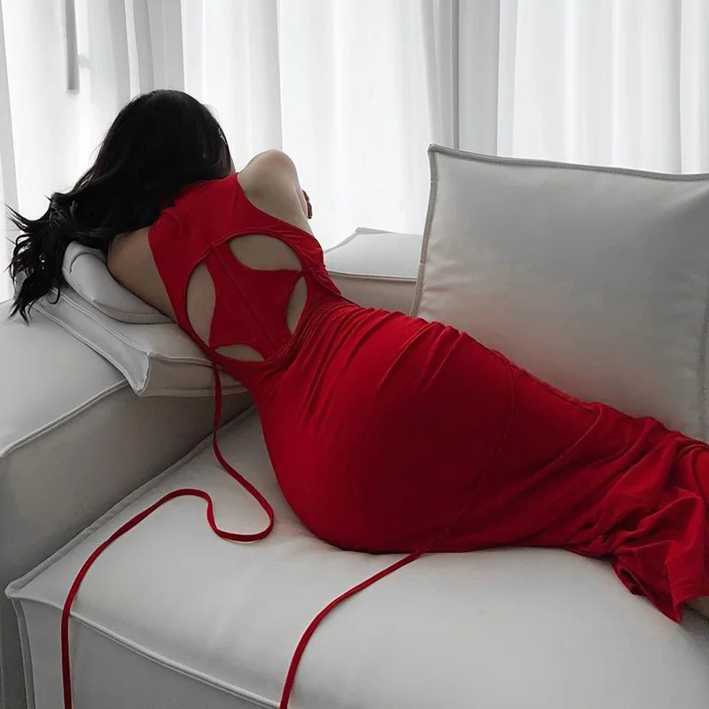 Elegant Off Shoulder High Waist Slim Long Red Luxury Evening Party Dress - Image 3