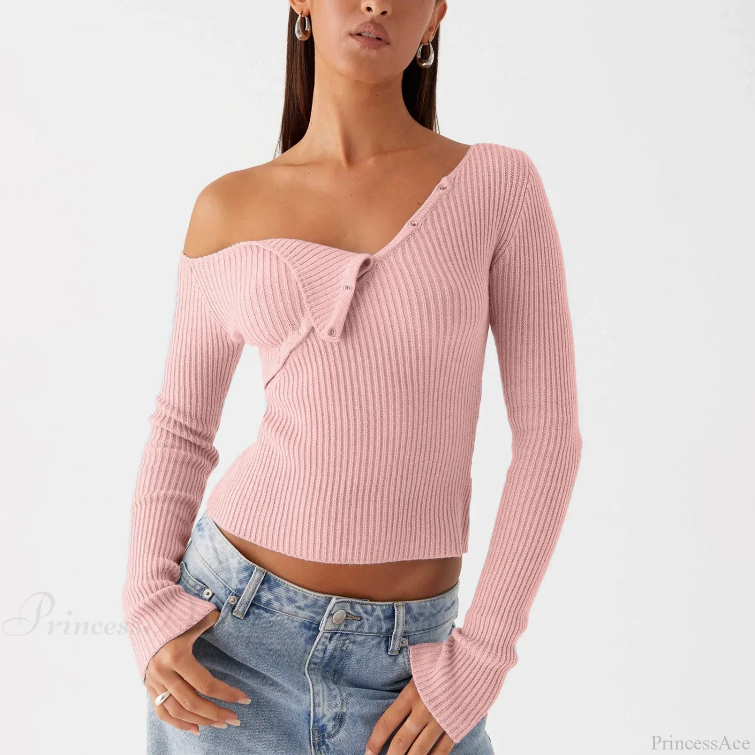 Elegant Off Shoulder Ribbed Solid Crop Slim Fit Knit Top - Image 3