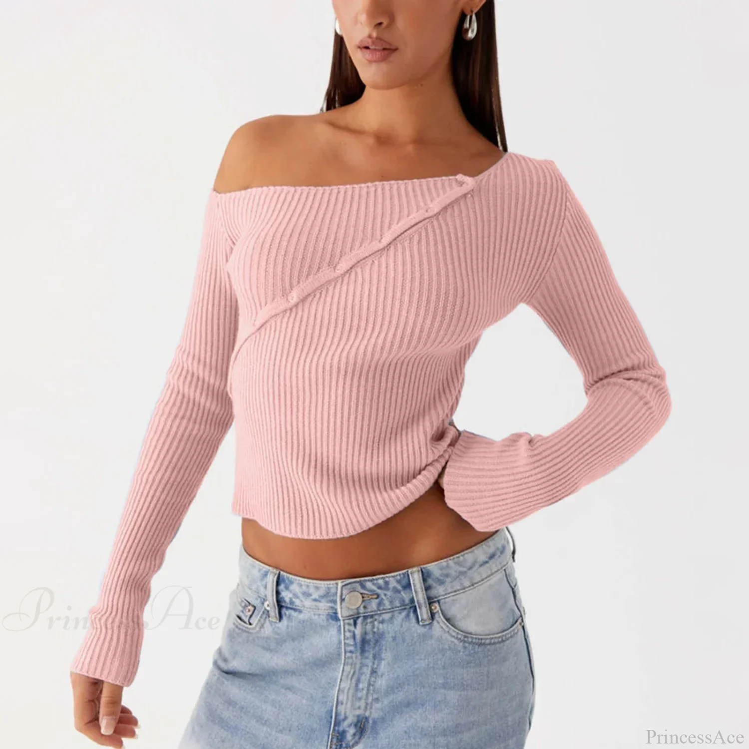 Elegant Off Shoulder Ribbed Solid Crop Slim Fit Knit Top - Image 4