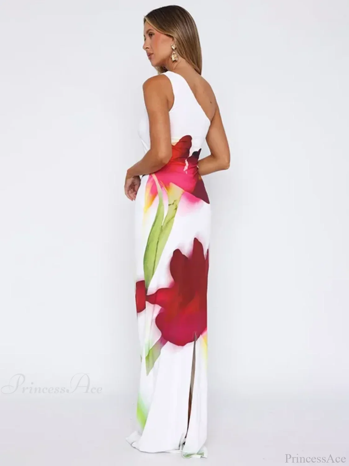 Elegant One Shoulder Backless Maxi Floral Dress - Image 6
