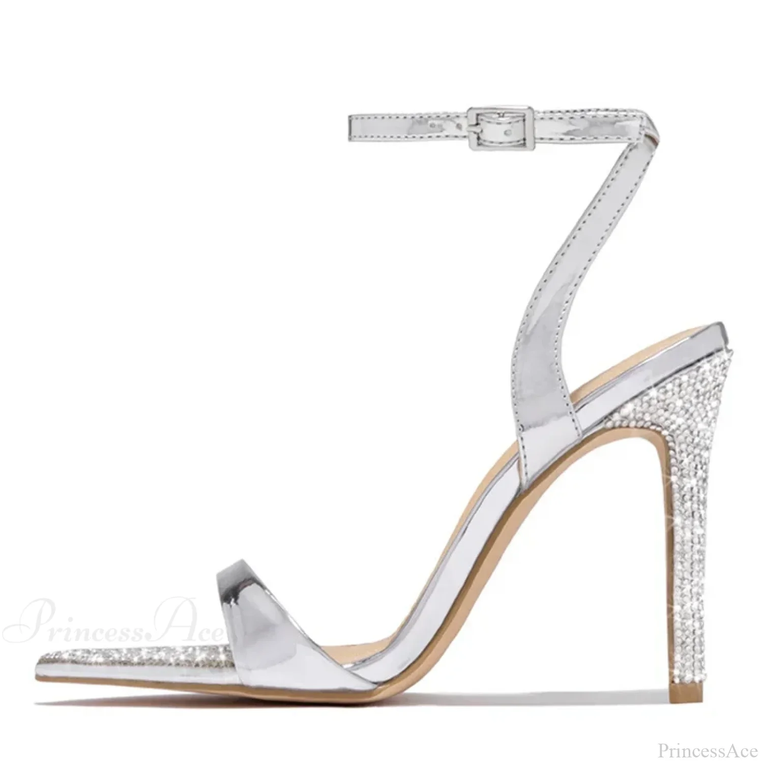 Elegant Party Sandals Wedding Banquet Shoes Crystal Rhinestones Pointed-Toe Stripper High-Heels Gold High Heel - Image 6
