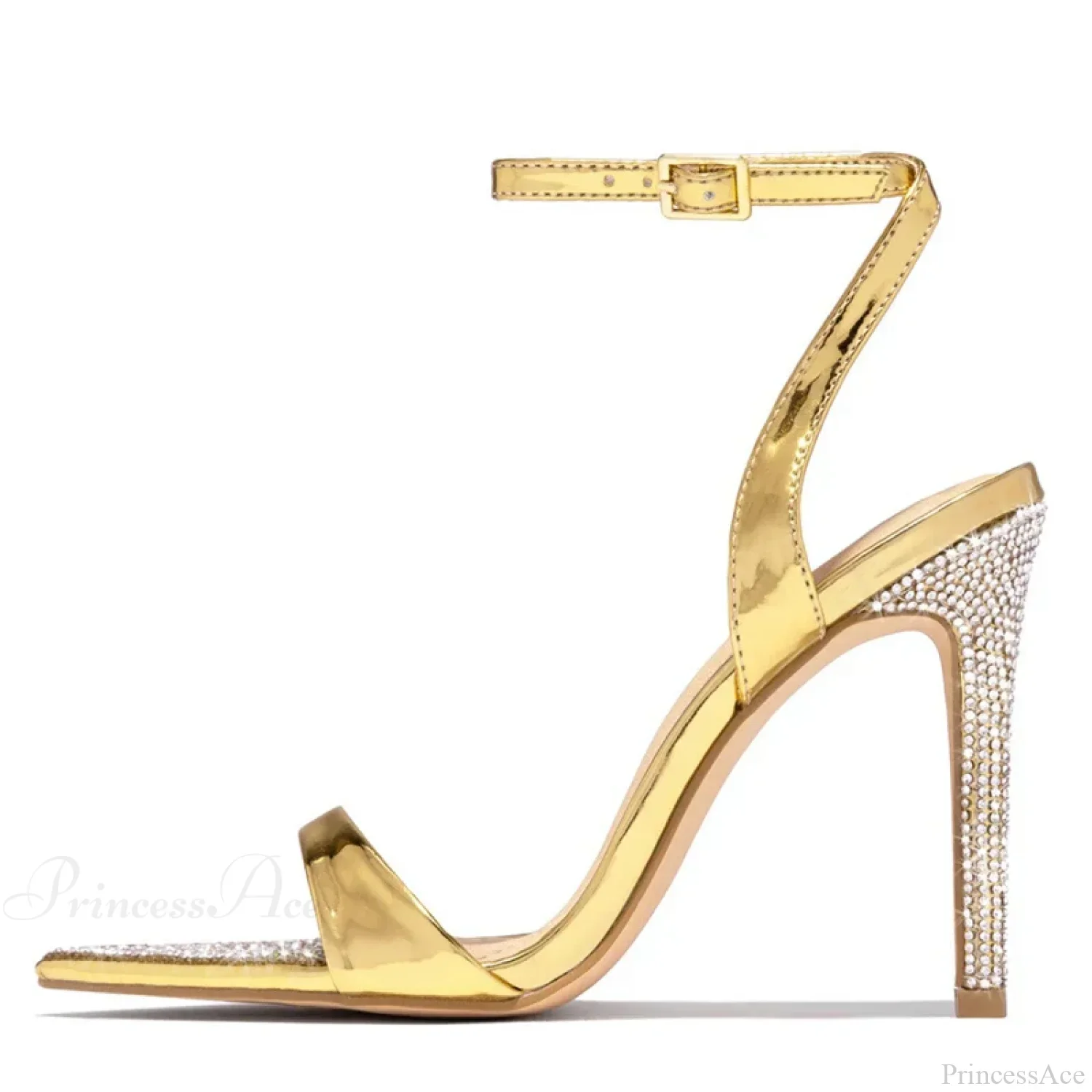 Elegant Party Sandals Wedding Banquet Shoes Crystal Rhinestones Pointed-Toe Stripper High-Heels Gold High Heel - Image 8