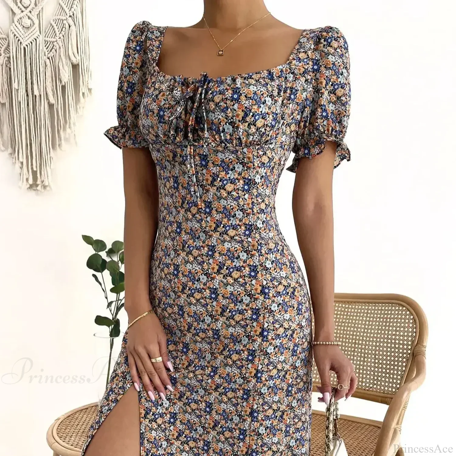 Elegant Pleated A-line Floral Print Casual Dress - Image 7