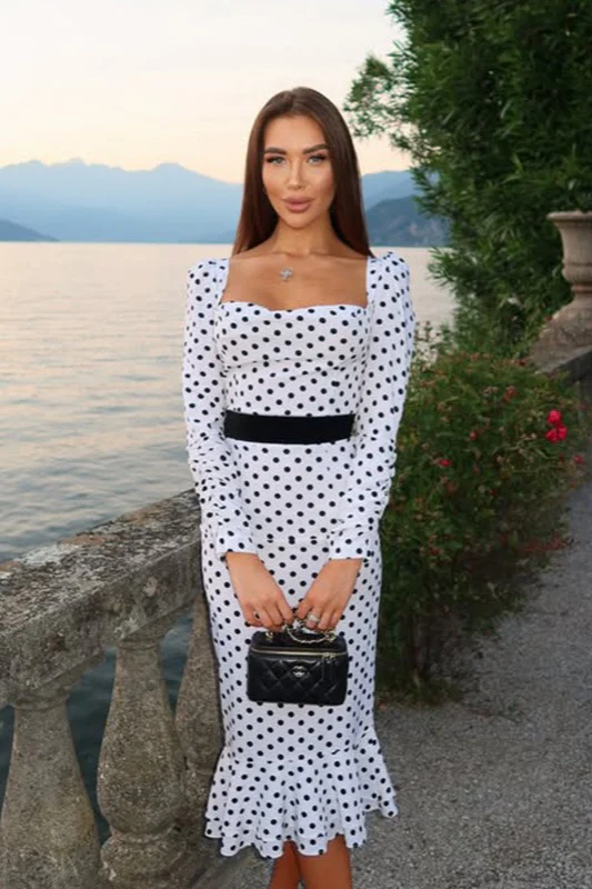 Elegant Polka Dot Mermaid Hem Maxi Dress - Image 2