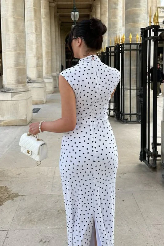 Elegant Polka Dot Round Neck Maxi Dress - Image 4