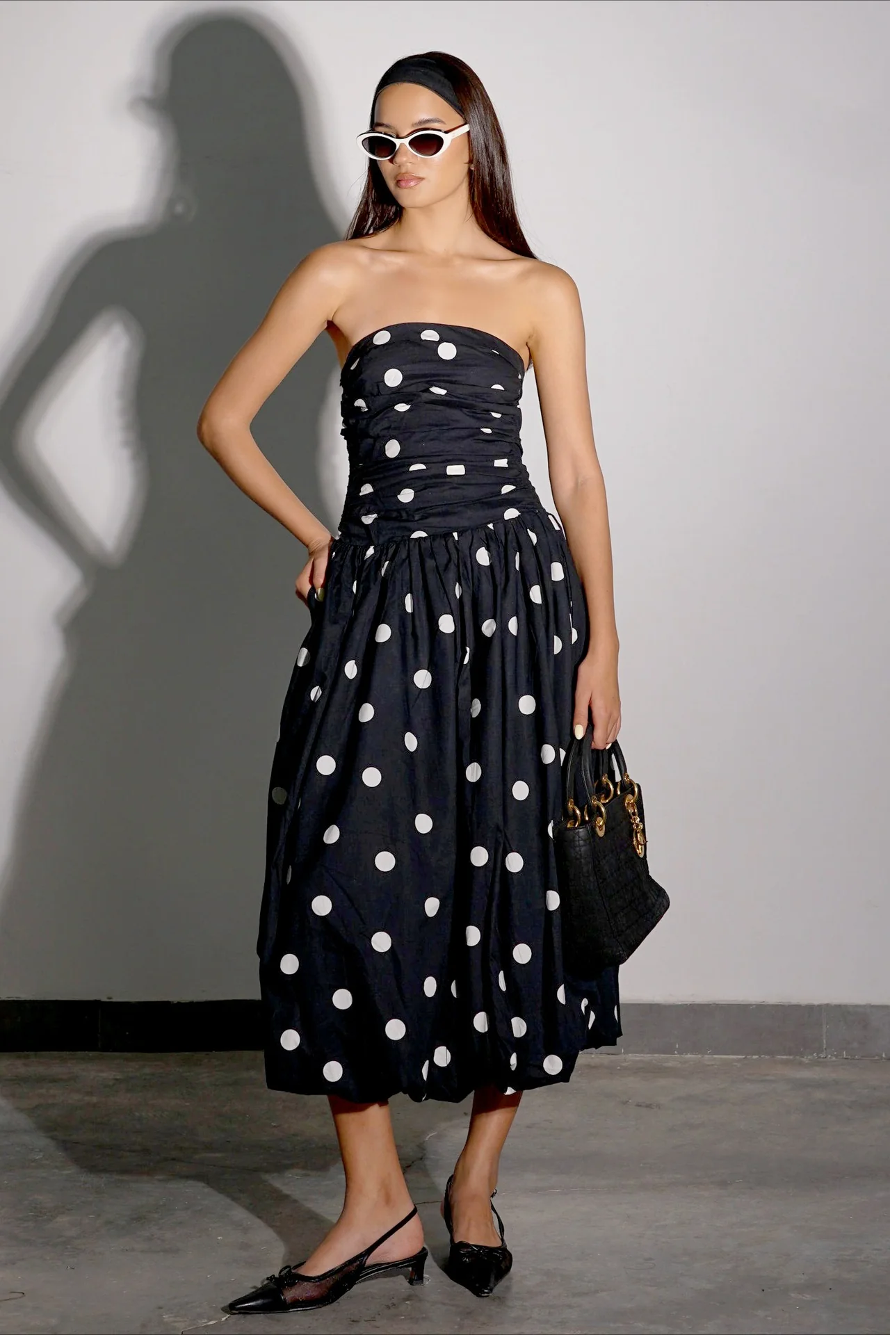 Elegant Polka Dot Strapless Bodycon Maxi Dress - Image 2