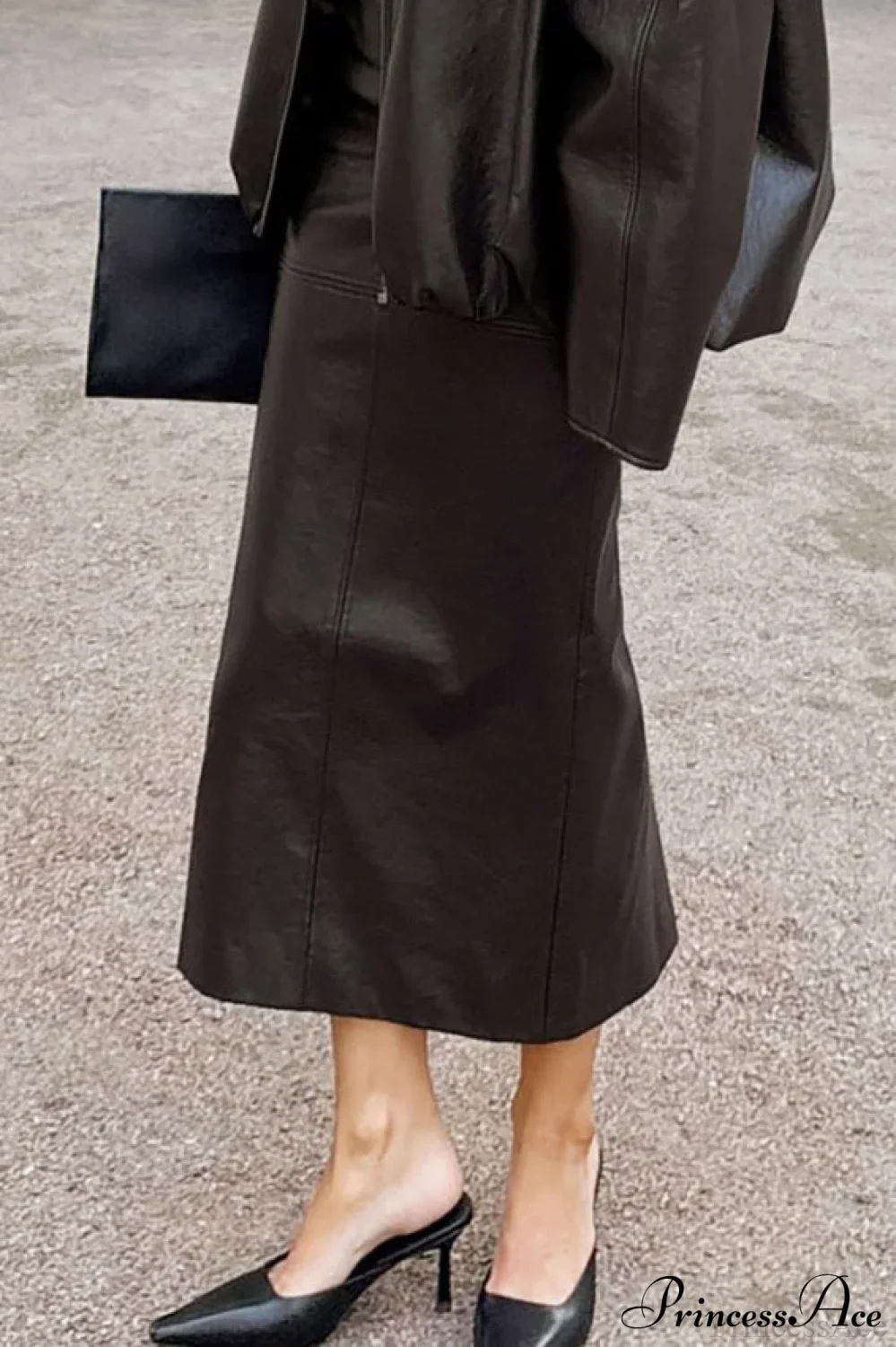 Elegant PU Leather Midi Slit Skirt - Image 4