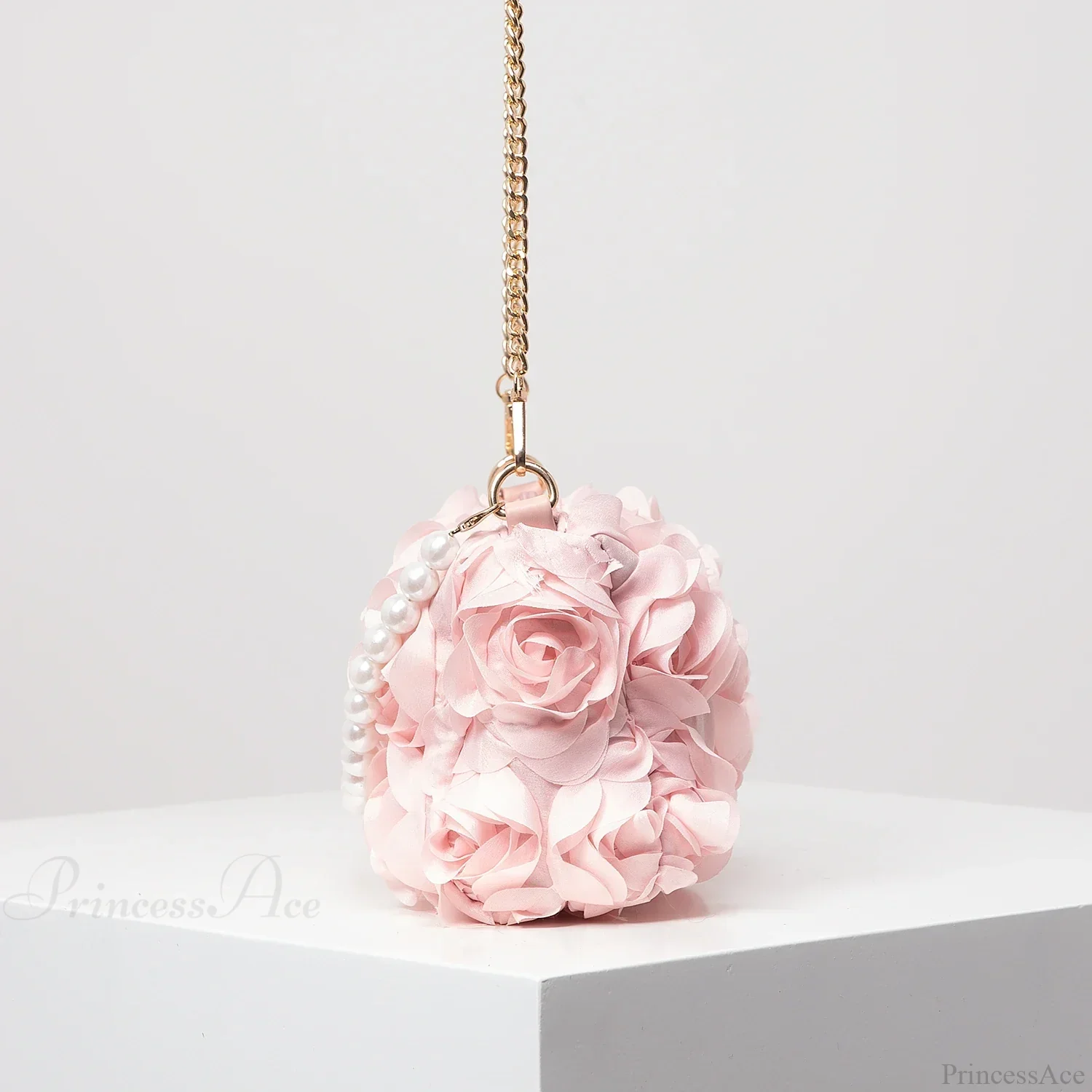 Elegant Rose Flower Faux Pearl Metal Chain Clutch Bag - Image 3