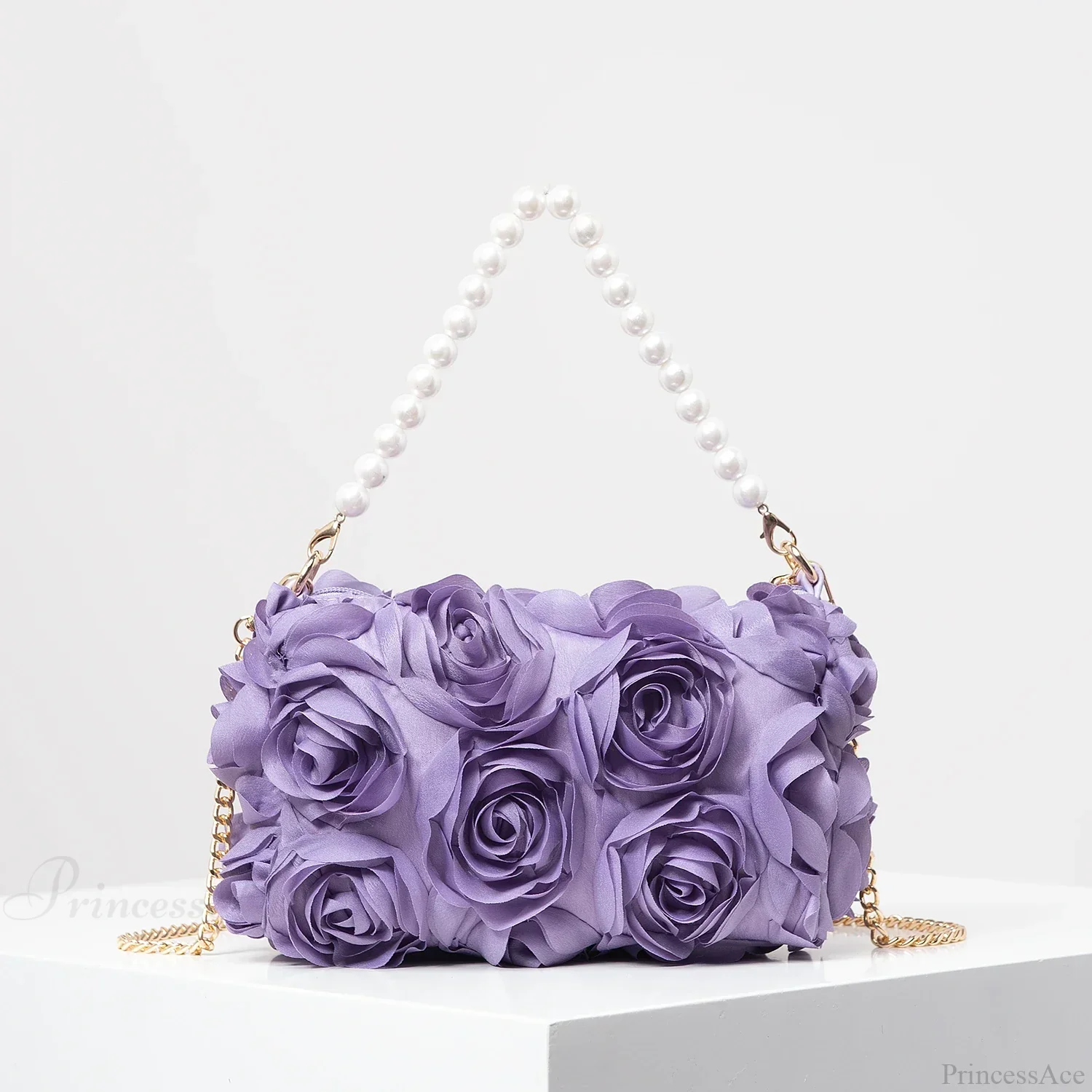 Elegant Rose Flower Faux Pearl Metal Chain Clutch Bag - Image 6