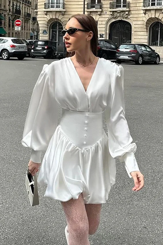 Elegant Satin Bubble Boho Dress
