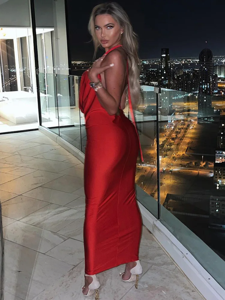 Elegant Satin Deep V Neck Sleeveless Maxi Party Dress - Image 3