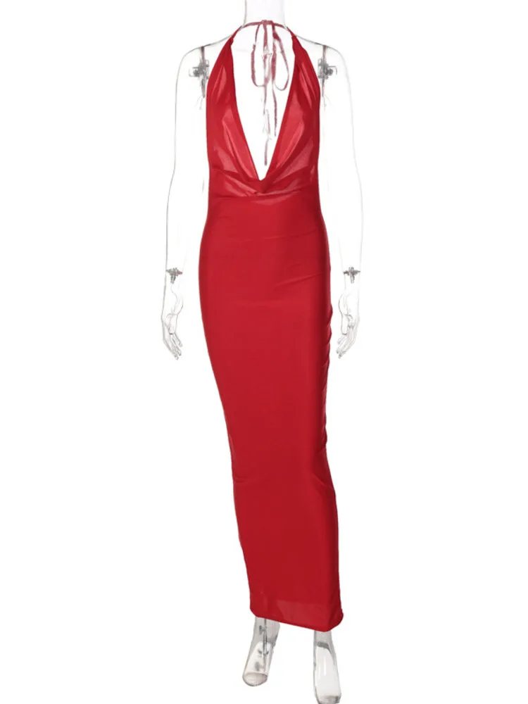 Elegant Satin Deep V Neck Sleeveless Maxi Party Dress - Image 6