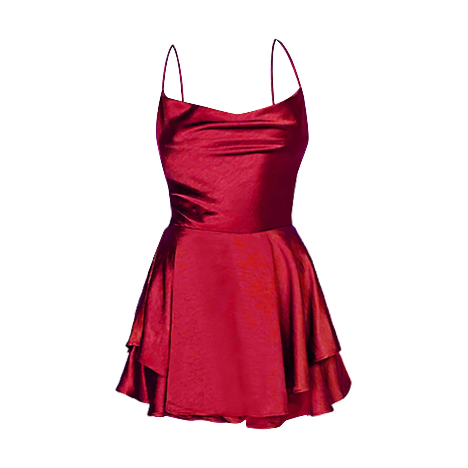 Elegant Sexy Backless Ruffled Halter Red Skirt Summer Evening Party Party Dress - Image 5