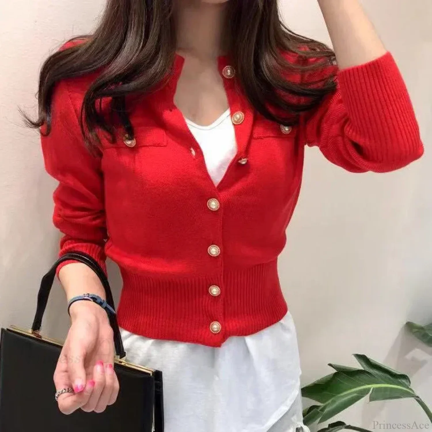 Elegant Short Vintage Knit Casual Cardigan - Image 4