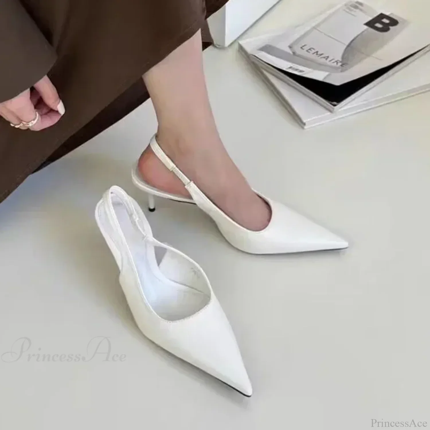 Elegant Silver Slingbacks Pointed Party Solid Thin Heeled Low Heel Pump - Image 7