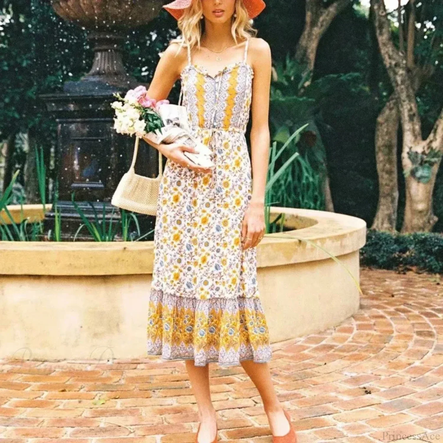 Elegant Sleeveless Floral Rayon Cotton Midi Boho Dress - Image 4