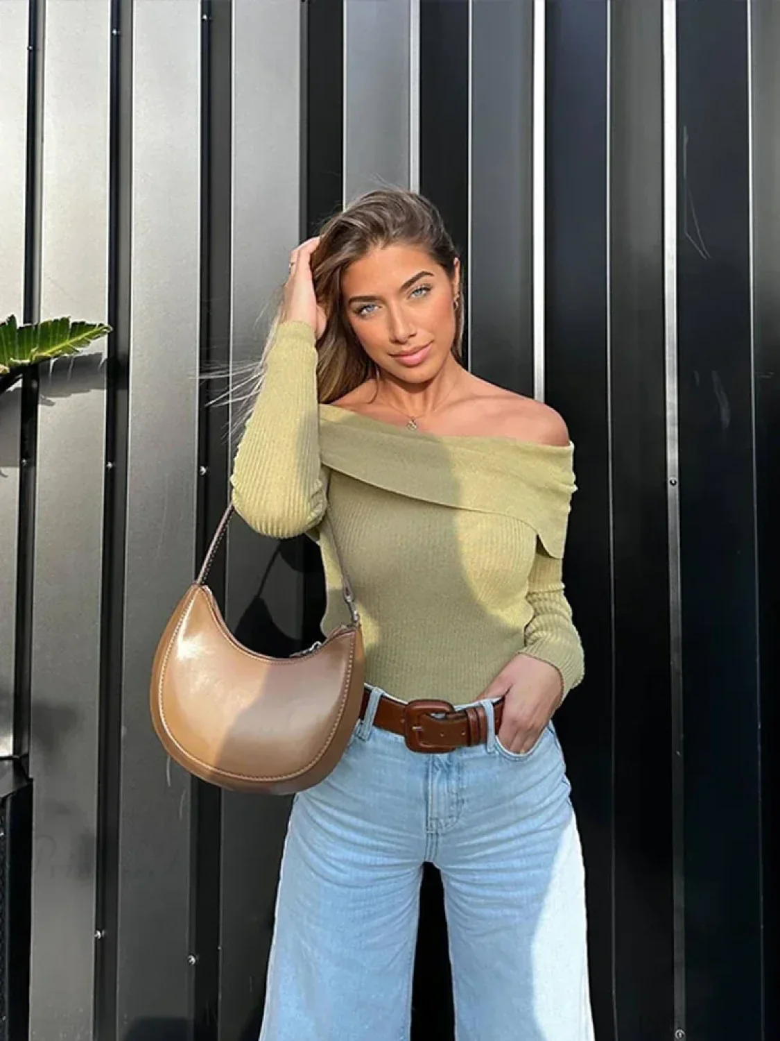 Elegant Slim Green Off-Shoulder Long Sleeve Female Chic Sweater - Image 2