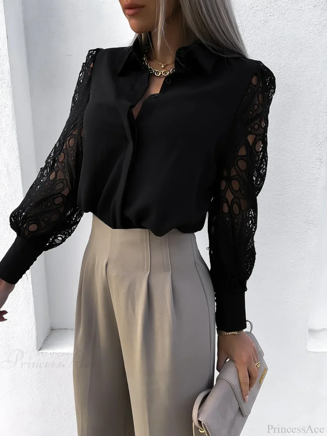 Elegant Solid Chiffon V Neck Blouse - Image 3