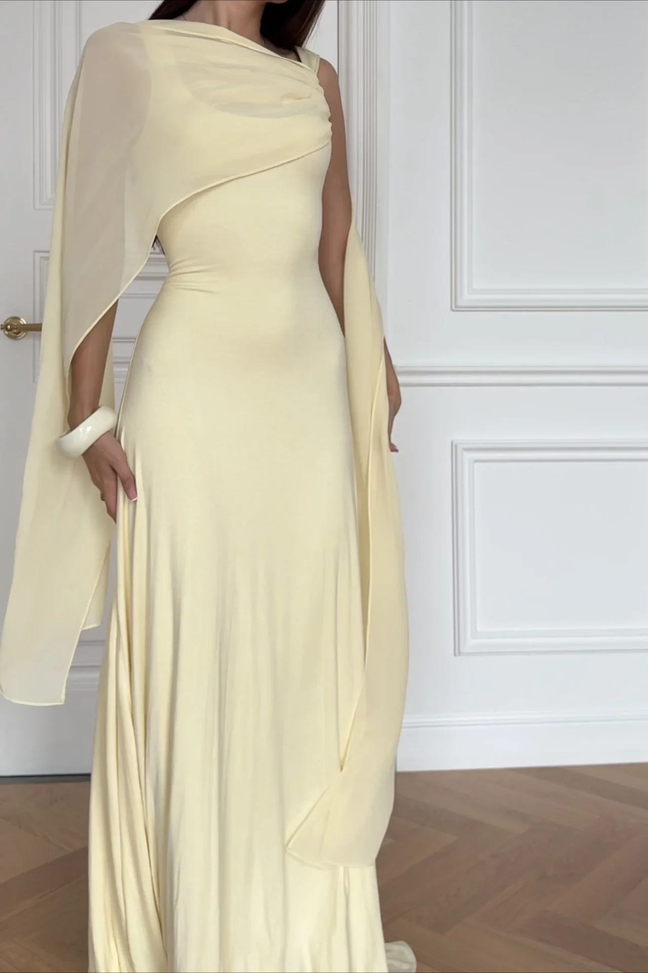 Elegant Solid Sash Shawl Cami Maxi Dress - Image 7