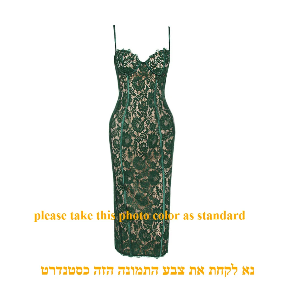 Elegant Spaghetti Strap V Neck Lace Formal Occasion Dress for Party - Image 6
