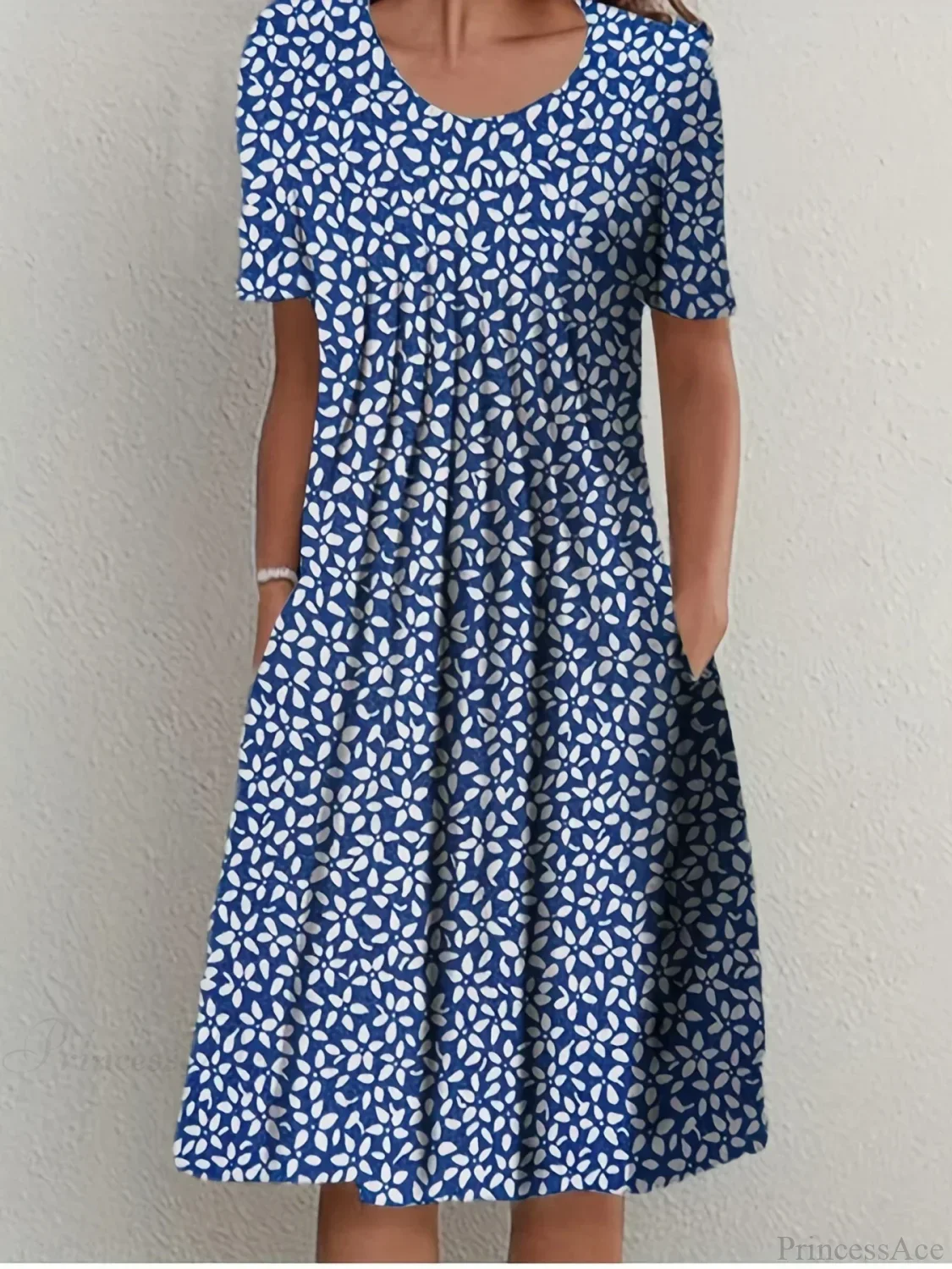 Elegant Spring Summer Round Neck Printed Floral Dress - Image 11