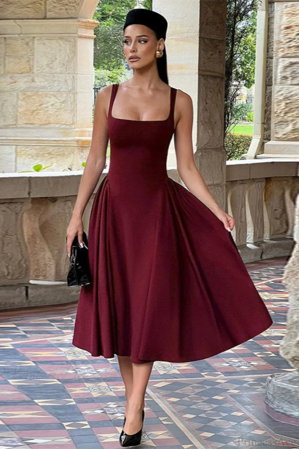Elegant Square Neck Backless Fitted Cami Maxi Dress - Image 4