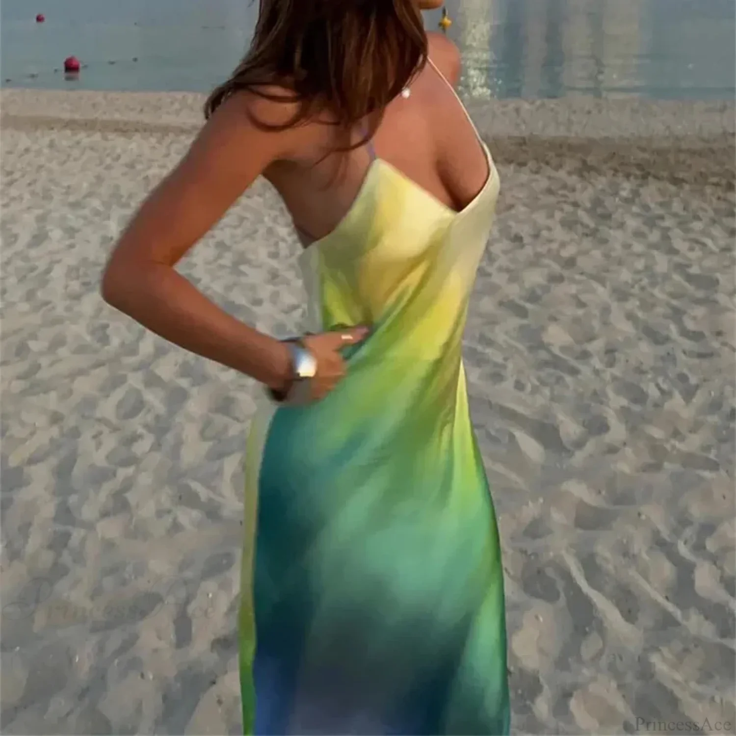 Elegant Tie Dye Satin Vacation Dress - Image 2