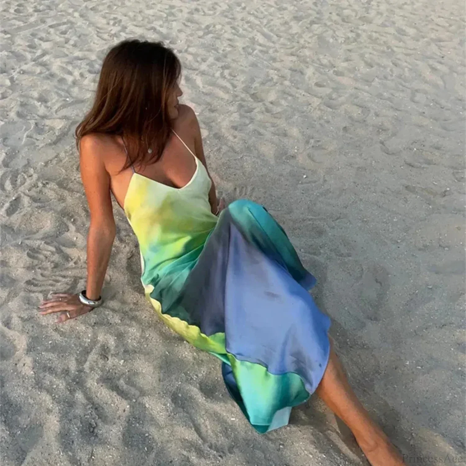 Elegant Tie Dye Satin Vacation Dress - Image 4
