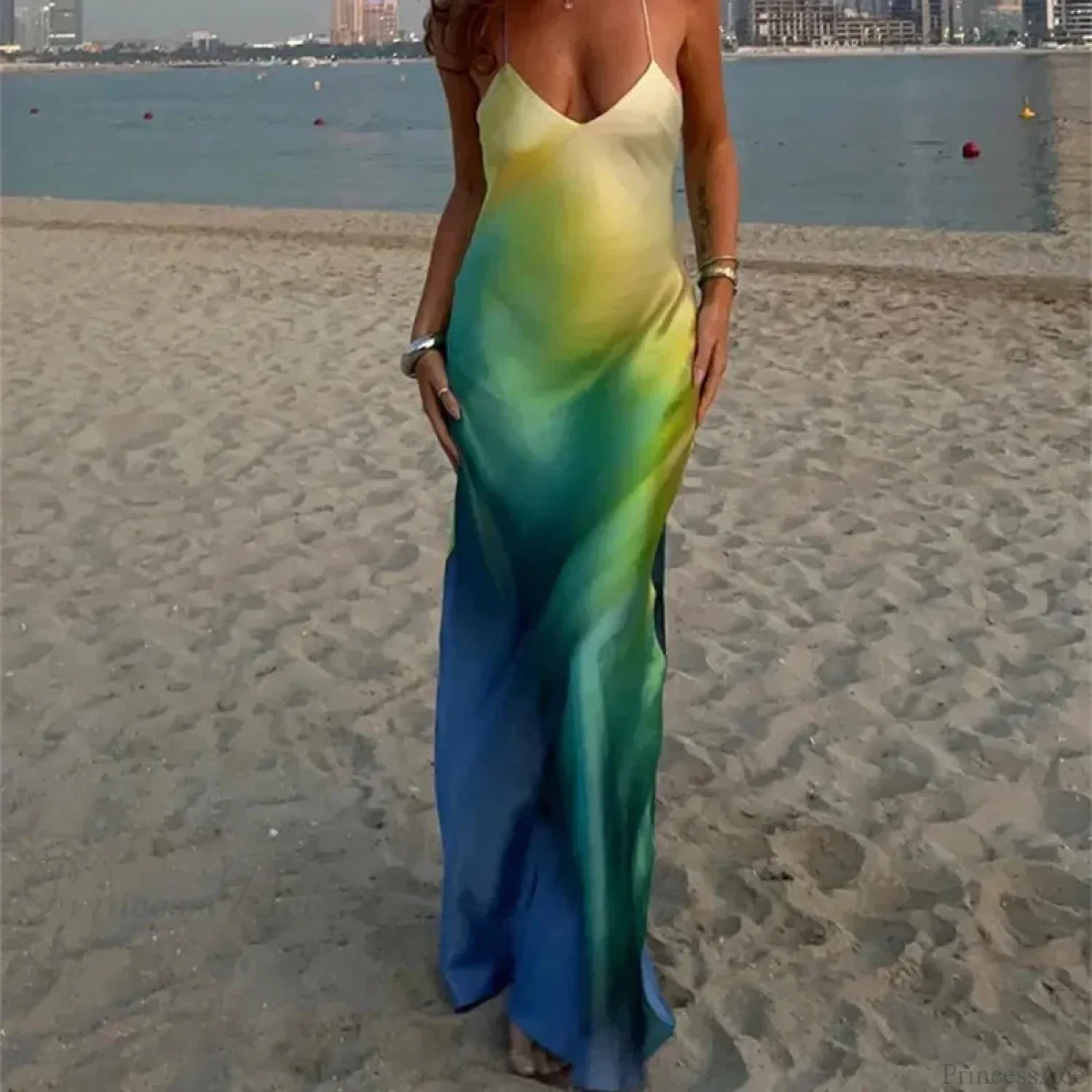 Elegant Tie Dye Satin Vacation Dress - Image 7