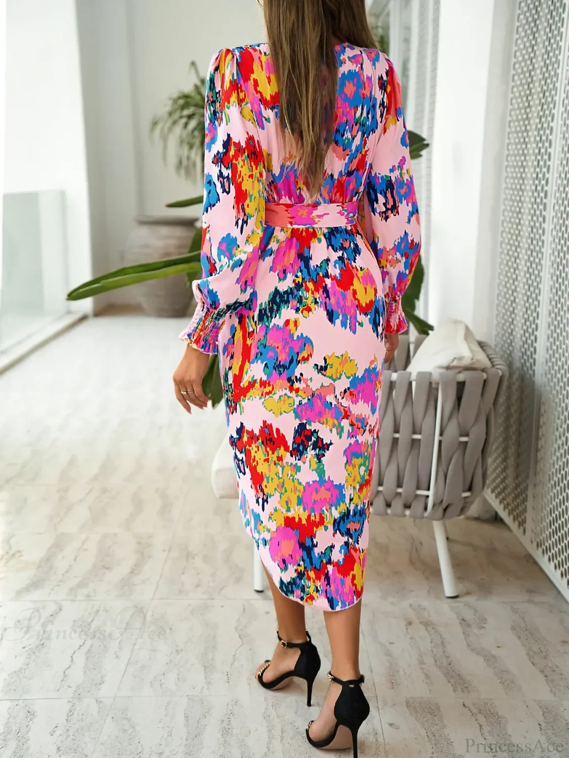Elegant V-neck Long Boho Printed Dress - Image 6