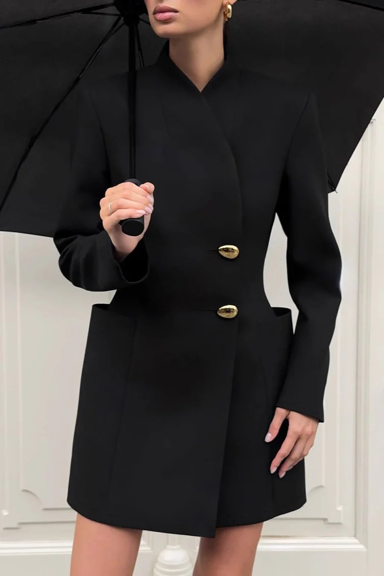 Elegant V-Neck Long Sleeve Fitted Waist Blazer - Image 2