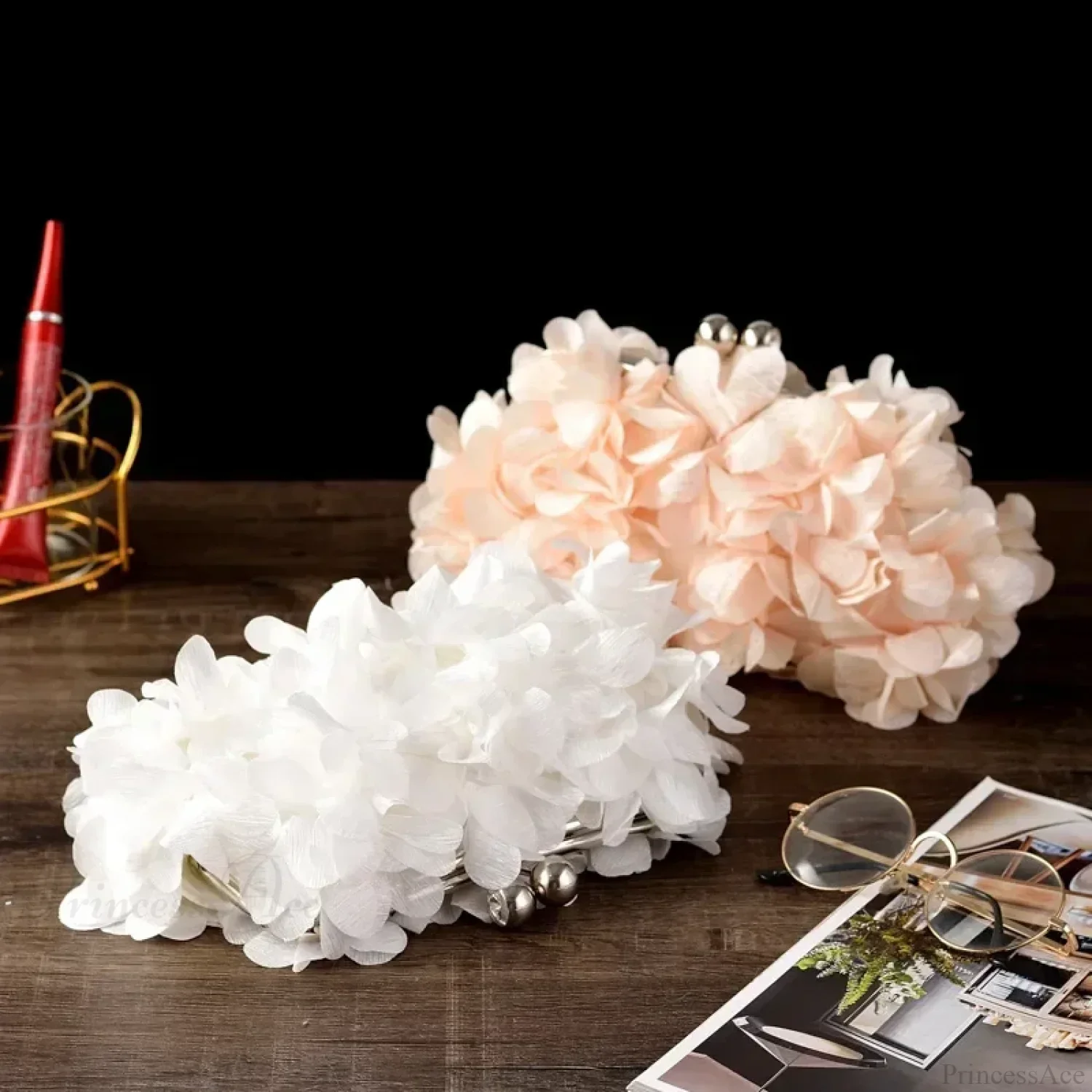 Elegant White Bride Floral Wedding Clutch Evening Handbag - Image 2