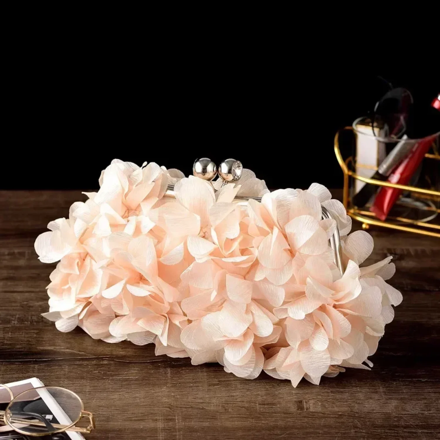 Elegant White Bride Floral Wedding Clutch Evening Handbag - Image 5