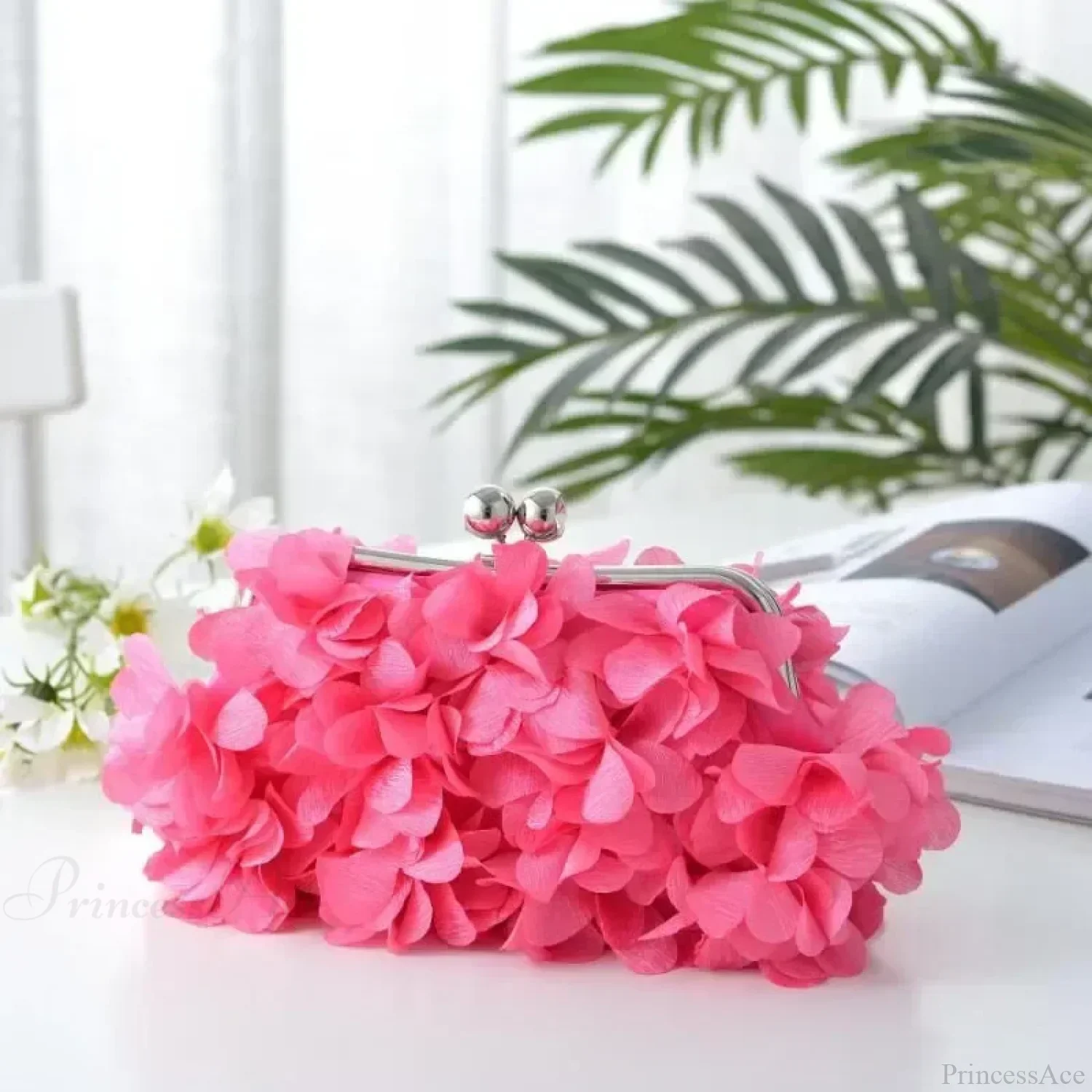 Elegant White Bride Floral Wedding Clutch Evening Handbag - Image 8