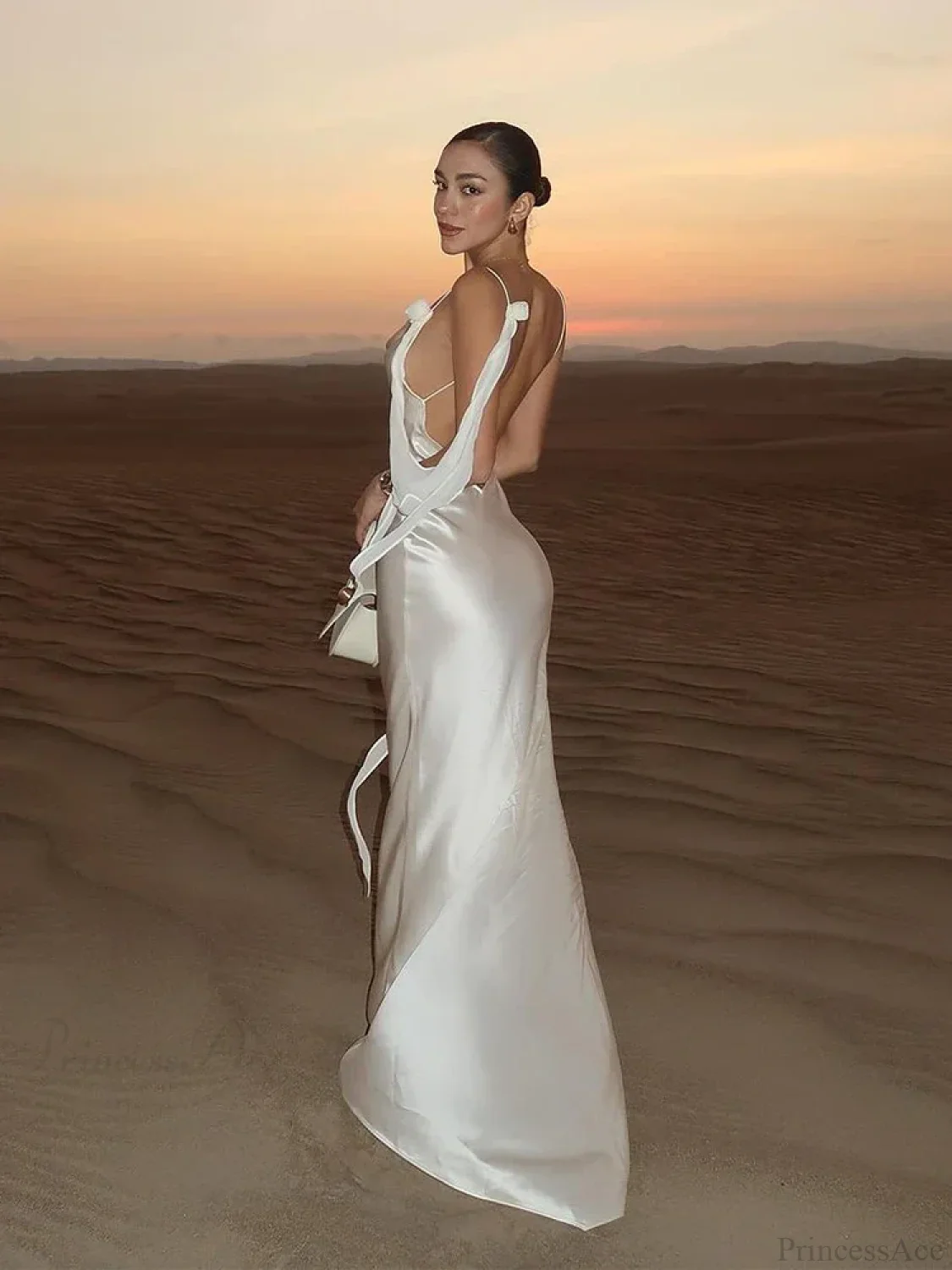 Elegant White Satin Maxi Vacation Dress - Image 2