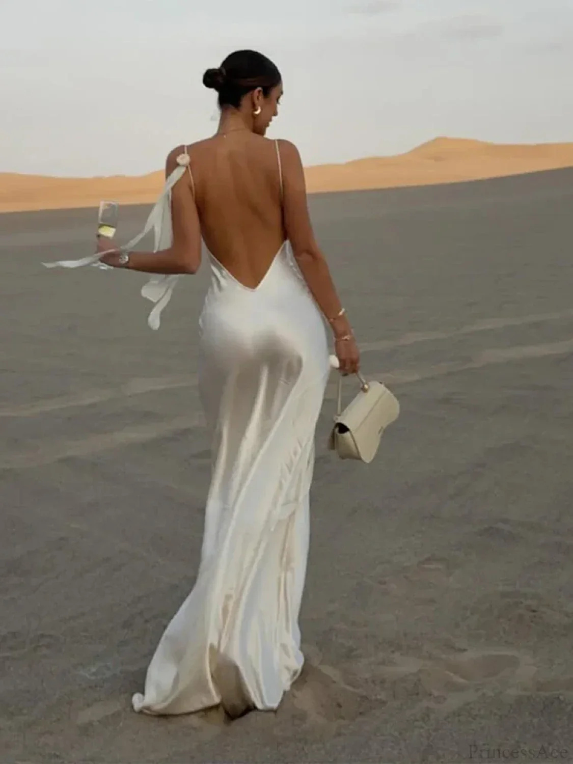 Elegant White Satin Maxi Vacation Dress - Image 3