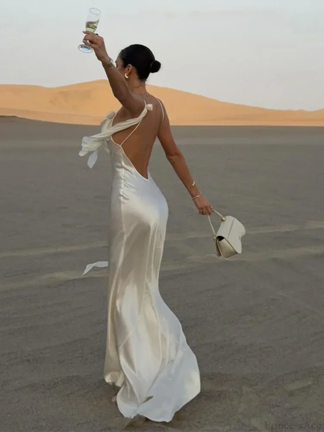 Elegant White Satin Maxi Vacation Dress - Image 5