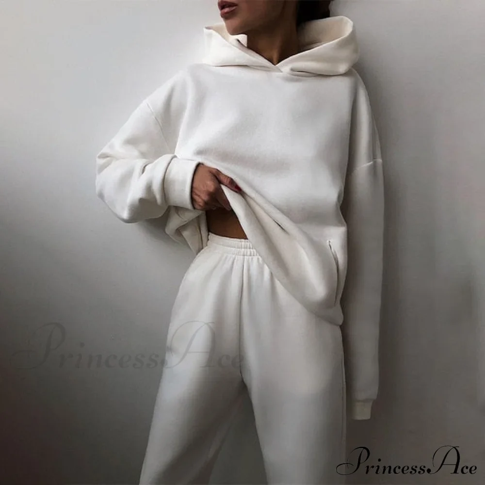 Elegant with Long Sweatshirt Women's Set and Hoodie Lace-Up Warm Pant Solid Detail - Image 11
